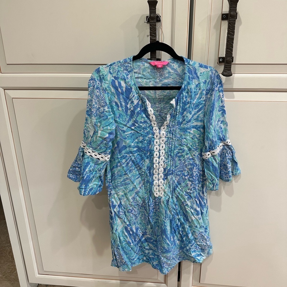LILLY PULITZER Hollie Tunic Dress Hey Hey Soleil Bell Sleeves (1) - Picture 5 of 6